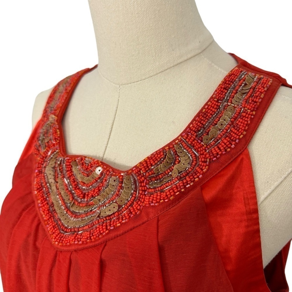 Le Chateau Beaded Boho Shift Dress Sz Small Orange Gold Cocktail Party Relaxed